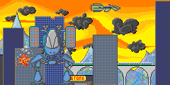 Mech in city