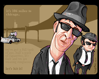 jake, elwood, bluesmobile (from right to left)