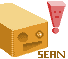orange block and exclamation  icon/pixelart