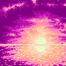 Sea, sunset and an island icon/pixelart